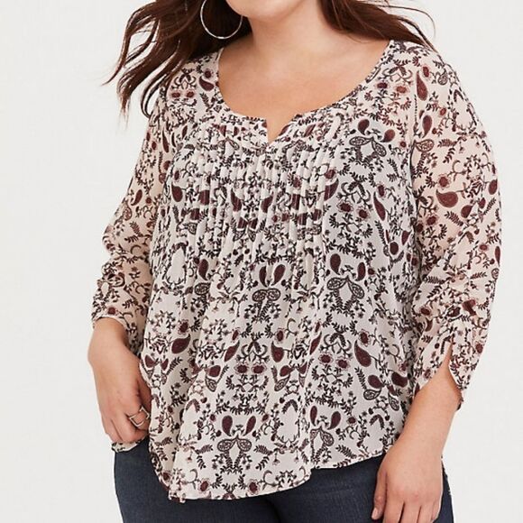 Torrid Paisley Chiffon Pintuck Semi‎ Sheer Blouse - Picture 1 of 5